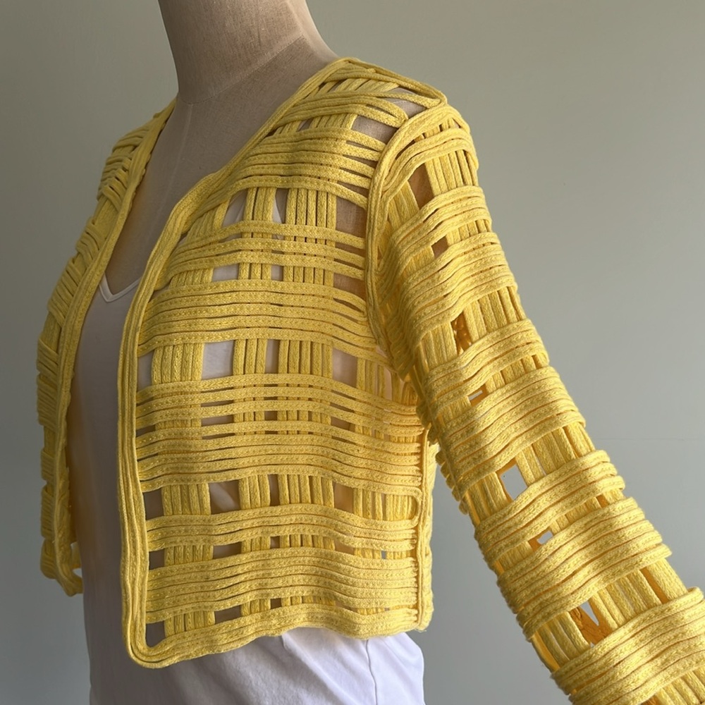 Vintage Yellow Open Weave Cardigan - Picture 6 of 7